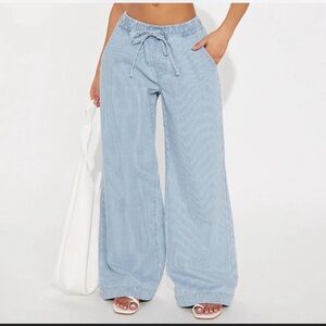 Fashion Nova Blue Striped Drawstring Pants